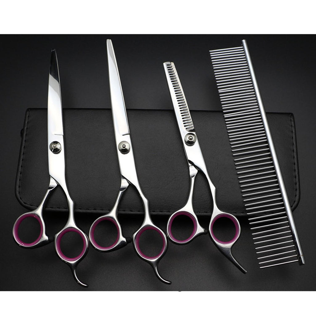 Behogar 5pcs Pet Dog Grooming Hair Comb Thinning Scissors Shears Straight Curved Animals Cutting Scissors Tool Kit w/Storage Bag
