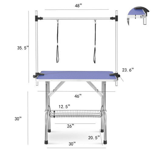 Ariseva 46" x 24" x 30" Professional Heavy Duty Pet Grooming Table: Adjustable, Portable w/ Arm & Noose & Mesh Tray