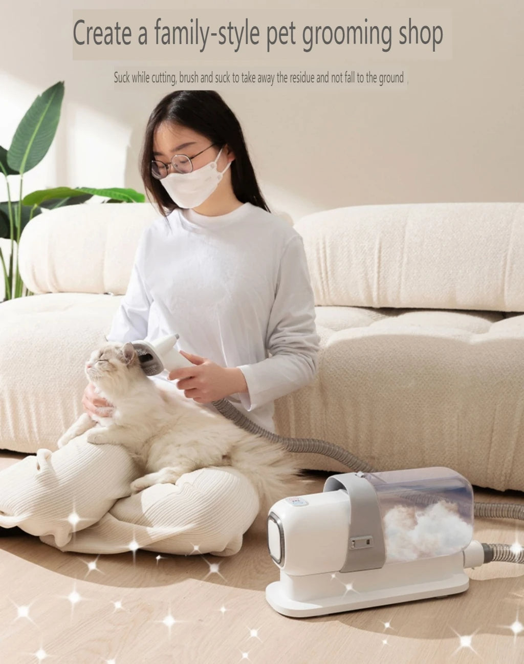 Ariseva 5-in-1 Pet Grooming Multifunctional Vacuum for Trimming/Combing/Shearing/Cleaning/Suction